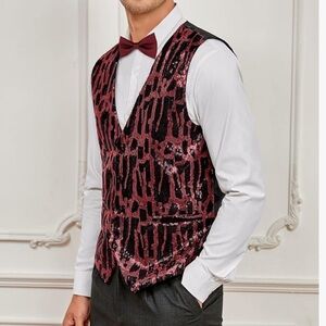TURETRENDY Shiny Sequins Vest V-Neck Slim Fit Stylish Sz 3x Men Unisex